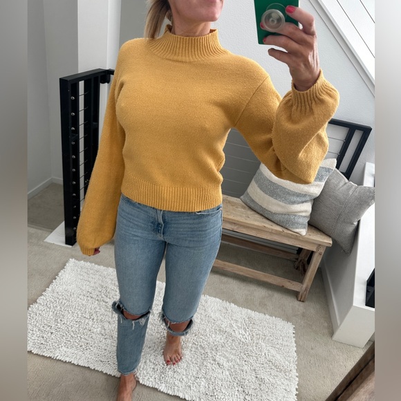 Wild fable yellow high neck long sleeve sweater winter fall holiday festive M - Picture 4 of 11